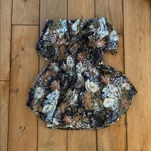 Blue life floral strapless dress